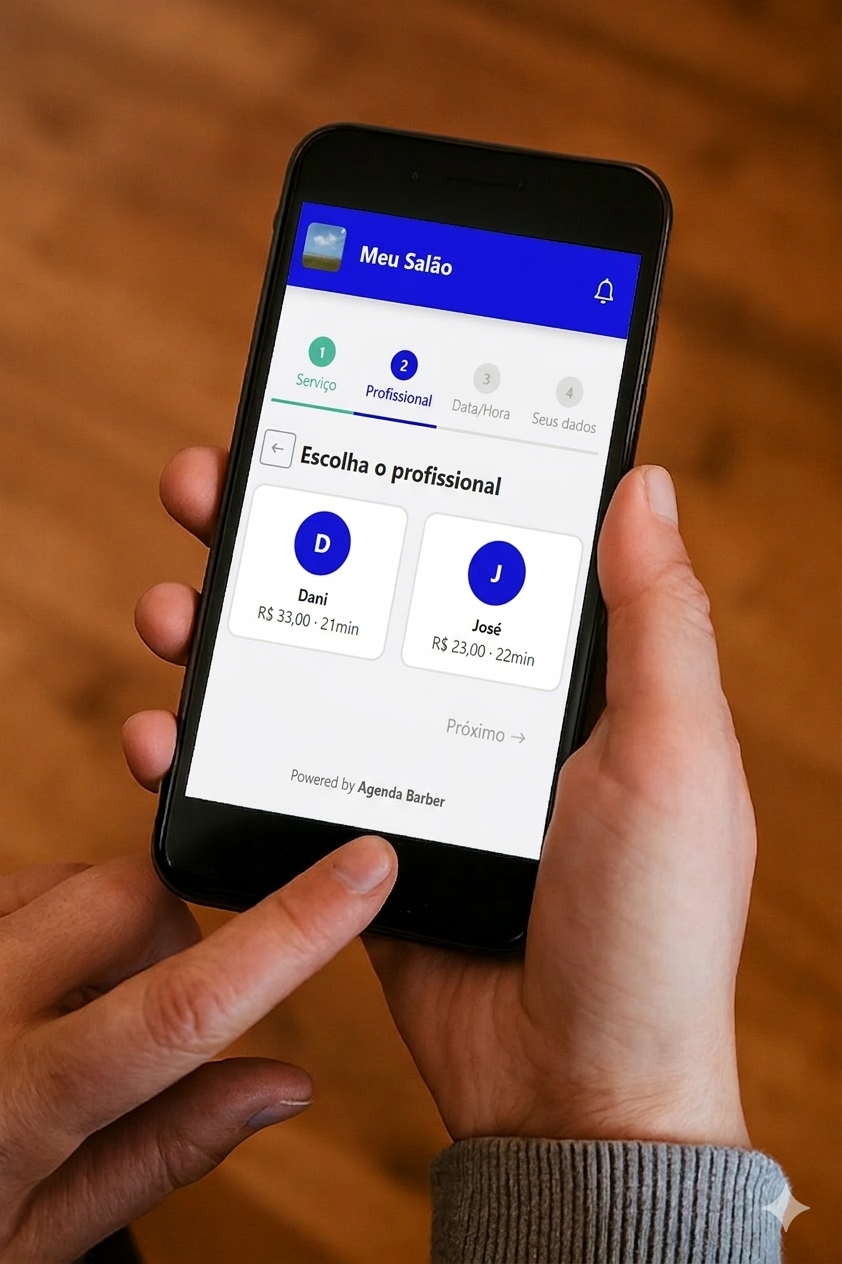 Cliente escolhendo profissional no sistema de agendamento